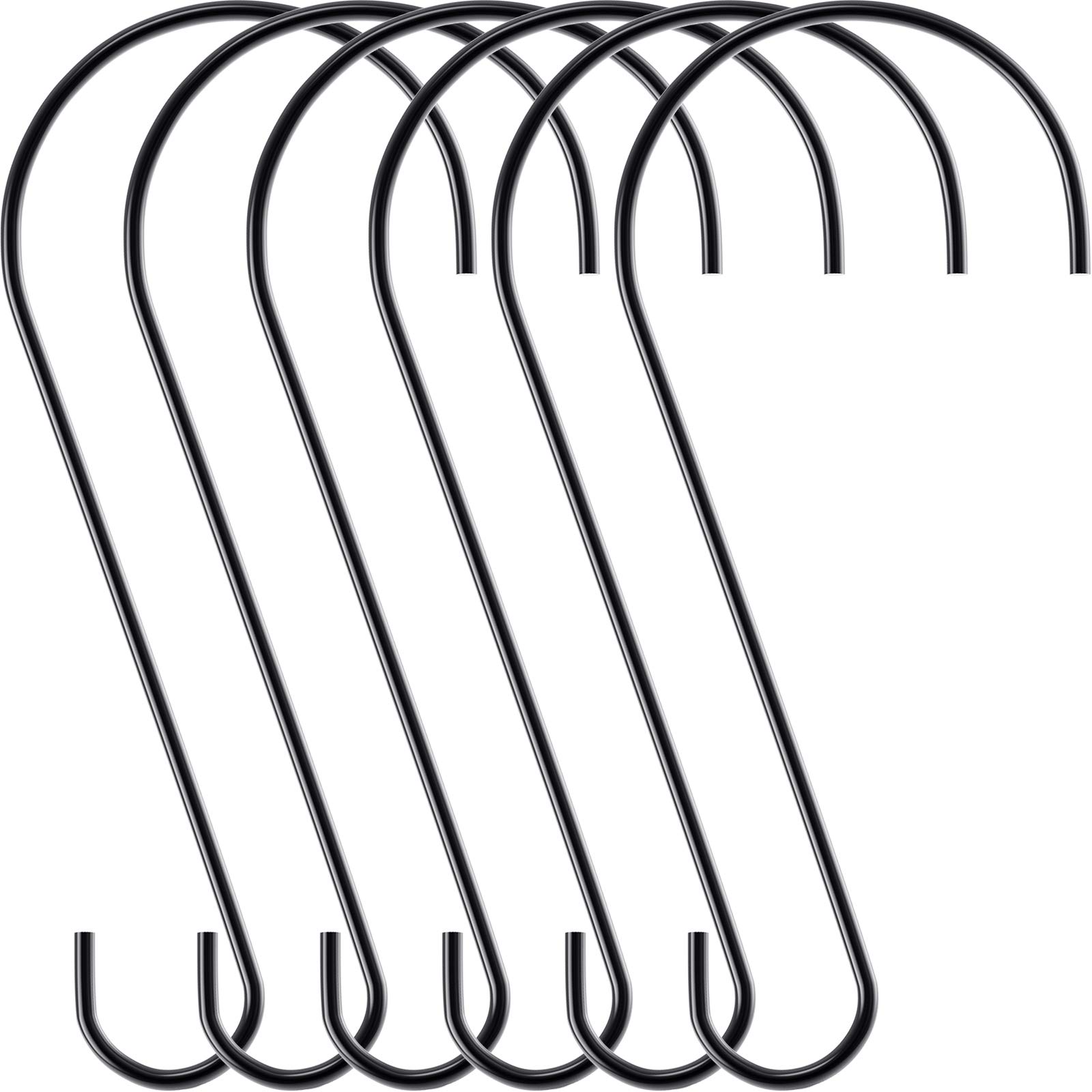 Hotop 6 Pieces Heavy Duty Big S Hooks Bird Feeder Garden Rustproof Stainless Steel Hook for Tree Branch, Kitchen, Bird House, Plants, Baskets, Lanterns and Bicycles(12 Inch,Black)