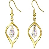 SBLING Austrian Crystal Teardrop Earrings for Women Dangling, Aurora Borealis Earrings Dangle, Diamond Drop Earrings for Women Jewelry Gifts, Platinum Plated or 18K Gold Plated
