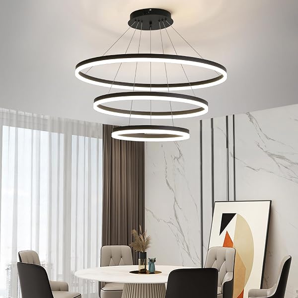 MATVEN MODERN CEILING CHANDELIER LIGHT, ACRYLIC ANTI-FLICKER BLACK PENDANT LIGHT FIXTURES WITH REMOTE CONTROL DIMMABLE 3 COLOR MODE & BRIGHTNESS ISLAND LIGHTS FOR KITCHEN DINING ROOM
