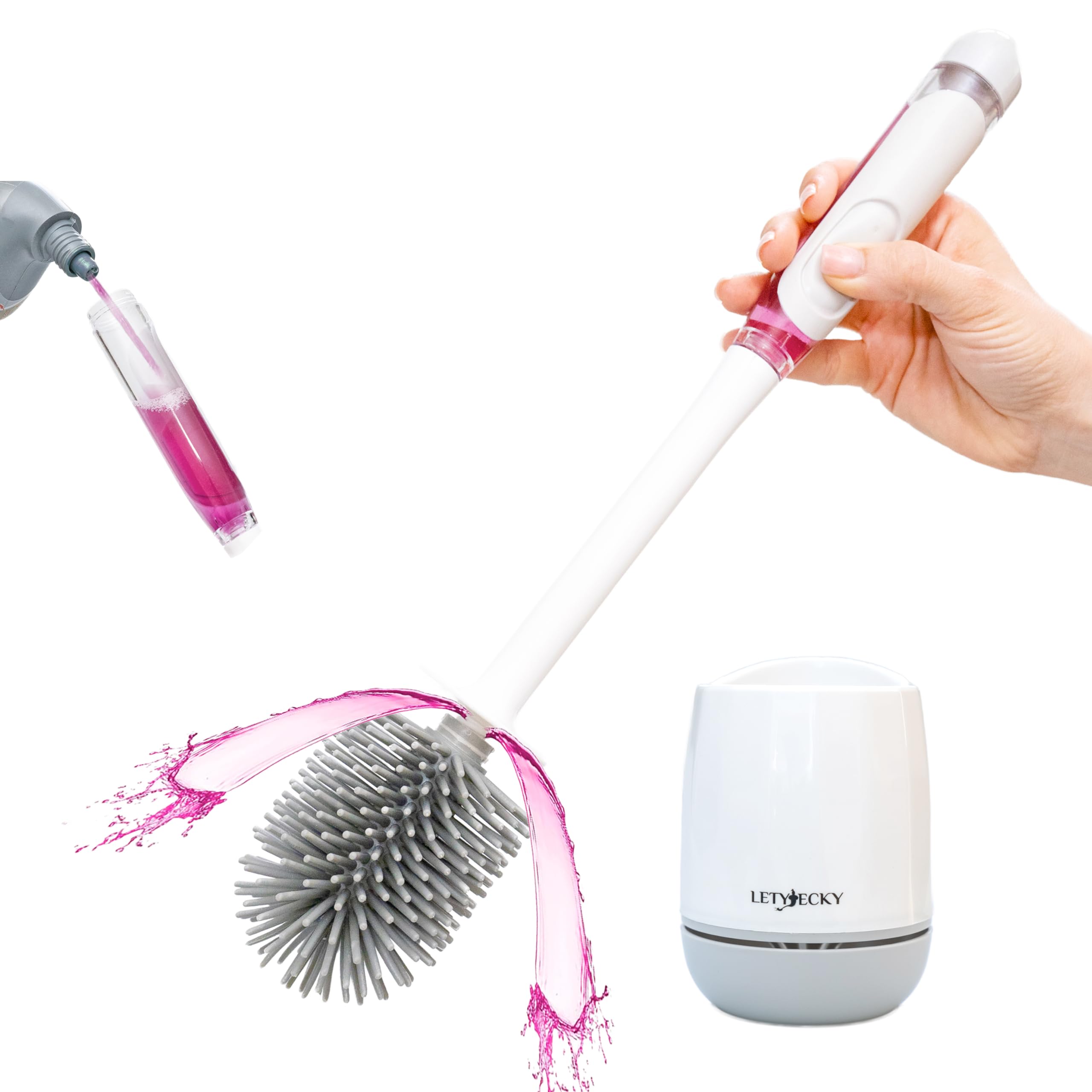 LETYJECKY - Toilet Brush with Soap Dispenser, Deep Cleaning, Bathroom Brush, Brush and Holder, Silicone, Accessories