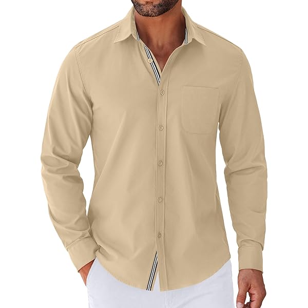 COOFANDY Chemise D'affaires Décontractée à Manches Longues Boutonnée Pour Homme, Coupe Droite, Couleur Unie, Bleu Pâle, Small