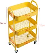 DOEWORKS 3 Tier Storage Trolley on Wheels Yellow Metal Cart 70cm 15kg per tier view 6