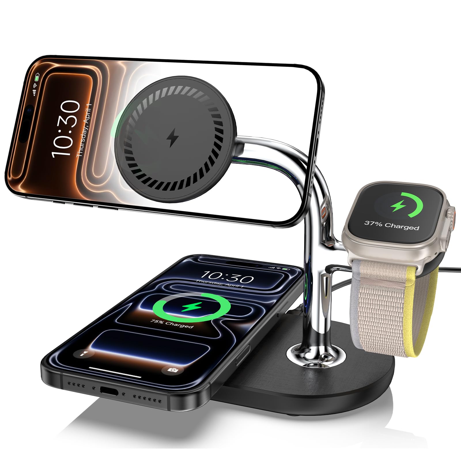 Wireless Charger for Apple, 3 in 1 Wireless Charging Station for iPhone 17/16/15/14/13/12, Smart Watch Charger for Apple Watch 10/9/8/7/6/SE/5, Charger for AirPods 4/Pro, Magnetic Charging Station