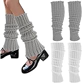 Abeillo Leg Warmers, 2Pairs Kawaii Knit Stretchy Leg Warmer for Women Leg Sculpting, Fall/Winter Womens Leg Sleeves Y2k Fashion Kawaii Accessorie (Grey&White)