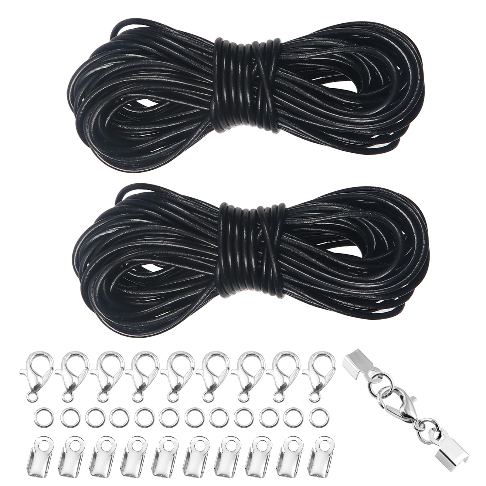 TOAOB 10m Black Necklace Cord with Clasp and Jump Rings 2mm Leather Waxed Cotton Cords for Necklace Bracelet Jewelry Making DIY Crafts — image 1
