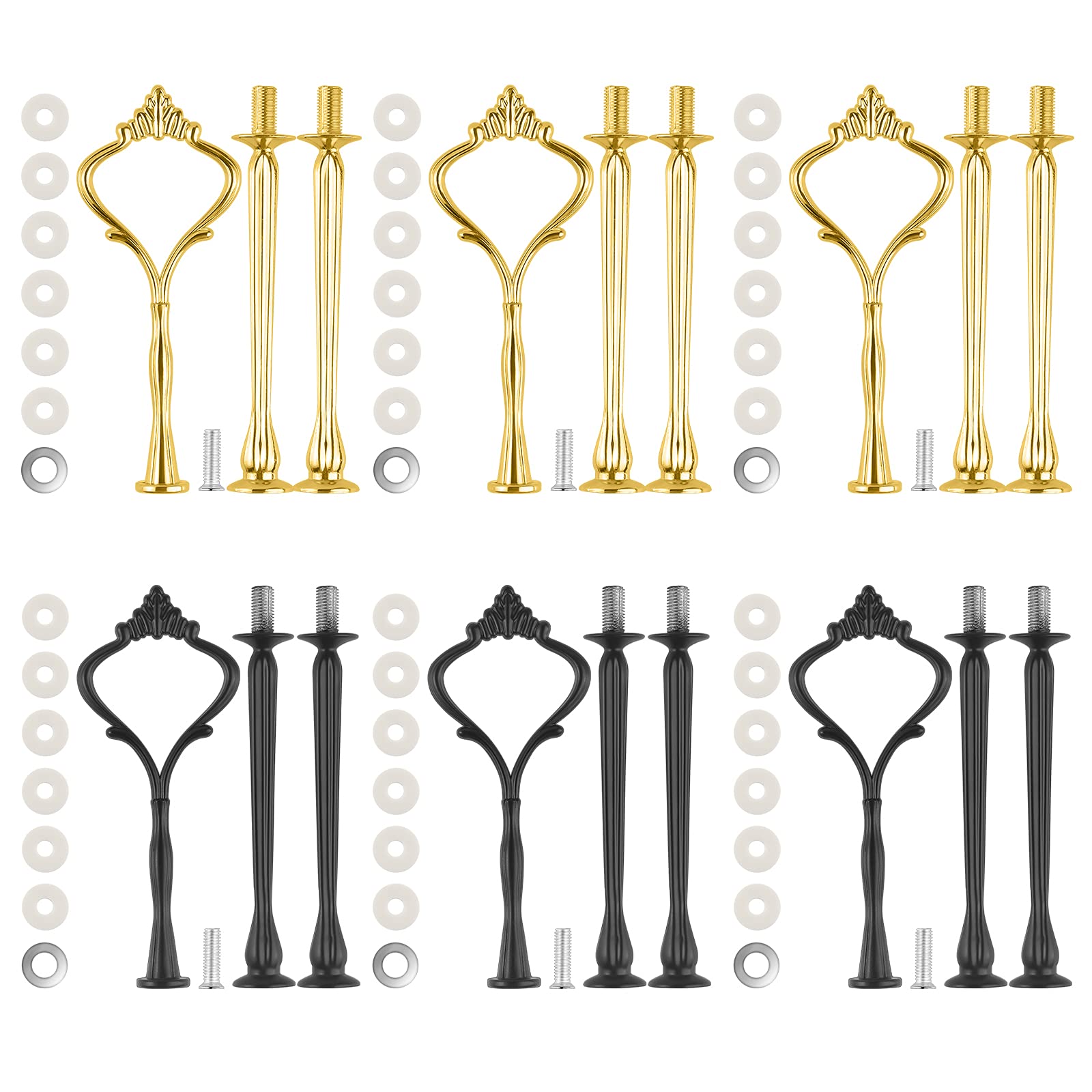 MSDADA 6 Set Cake Stand Fittings Kits Tiered Tray Hardware for Wedding Party Making Resin Cupcake Dessert Platter Serving Stand (Gold & Silver & Black, L)
