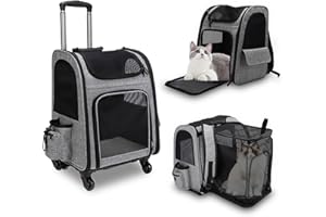Cat Backpack with Wheels, Backpack Carrier, Backpack Pet Travel Carrier, Multifunctional Luggage Box Carrier for Cats, Mesh V