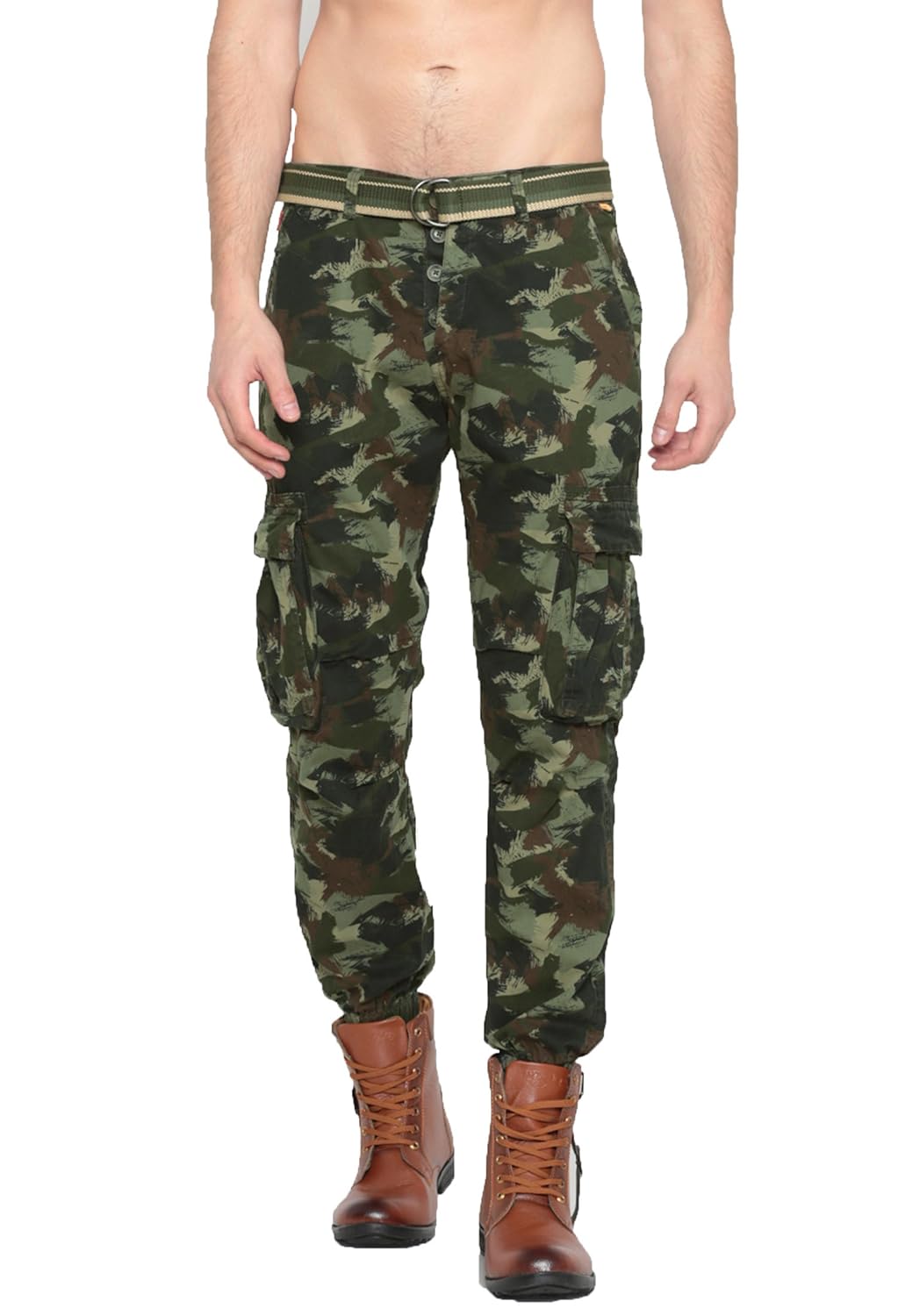 sports52 wear men's cotton green tapered fit printed cargos