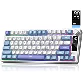 Womier DK75 75% Wireless Gaming Keyboard, Creamy Computer Keyboards, Blue | Tri-Mode 2.4GHz/USB-C/BT5.0 Silent Membrane Keyboard, RGB Backlit, OLED Screen, Media Knob, Anti-Ghosting, Mac/Windows