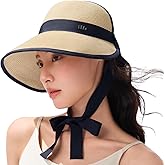 BENEUNDER Sun Visors for Women UPF50+ Foldable Wide Brim Straw Hats Packable Summer Ponytail Beach Hats for Travel