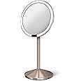 simplehuman Sensor Mirror, Travel Makeup Mirror with Lights, 10X Magnification, Lighted, Round, Free Standing, 5", Rose Gold Stainless Steel