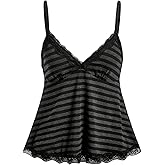 SOLY HUX Womens Y2K Lace Cami V Neck Sleeveless Striped Shirt Spaghetti Strap Camisole Gothic Tops