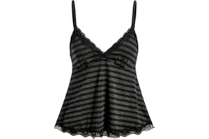 SOLY HUX Womens Y2K Lace Cami V Neck Sleeveless Striped Shirt Spaghetti Strap Camisole Gothic Tops