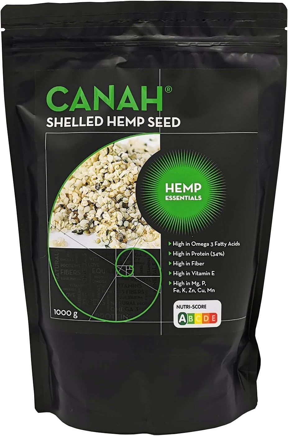 Canah® Natural Hemp Seed Raw Shelled (Hulled) Hearts 1000 g, Vegan, High in Protein, Fiber, Omega 3 & Omega 6