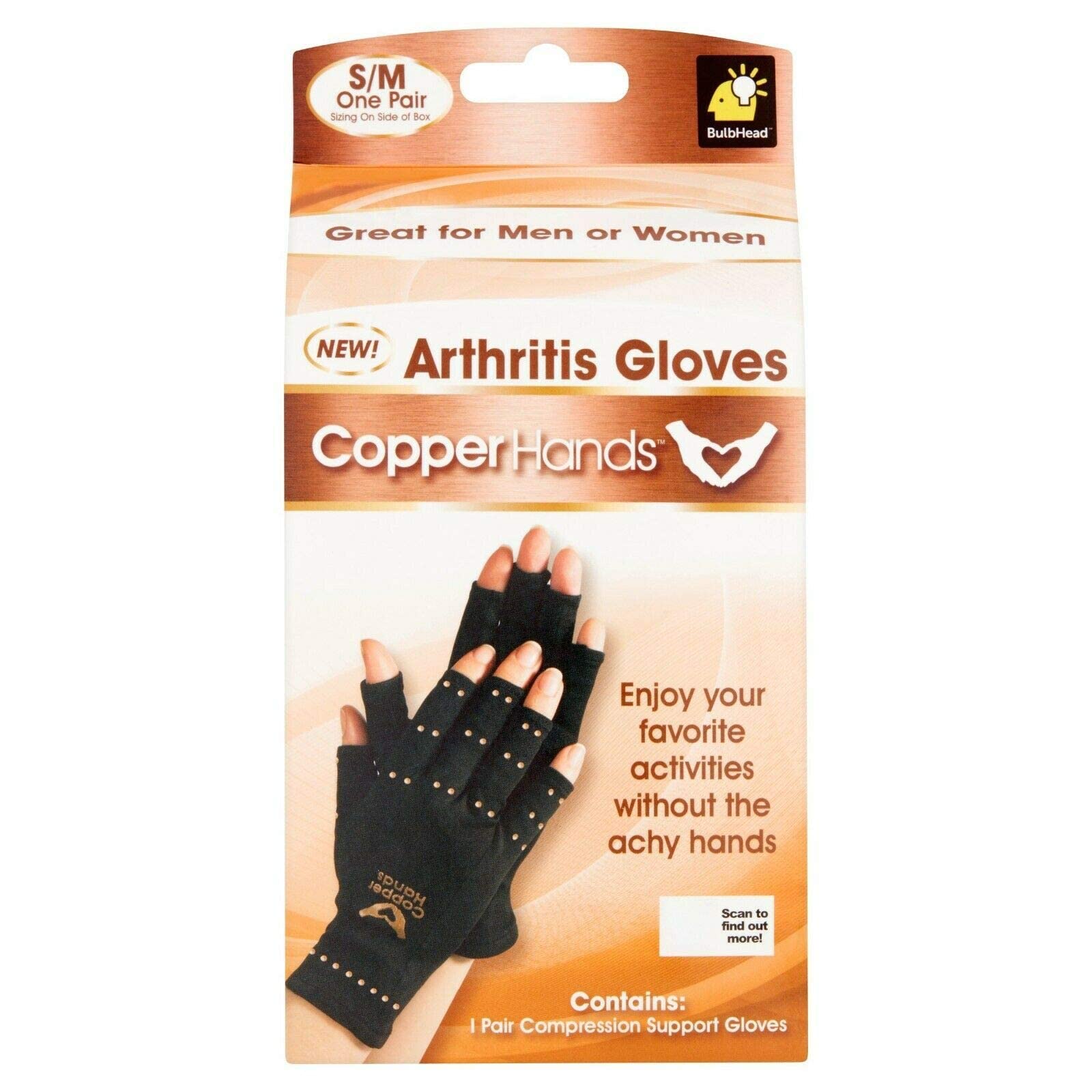 Photo 1 of Copper Hands Fingerless Compression Gloves by BulbHead, Provides Relief from Joint, Tendon, & Muscle Pain (1 Pair, S/M)