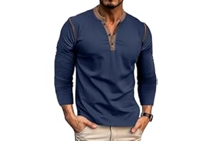 QEKOMA Men's Henley Shirts Casual Basic Long Sleeve T-Shirt Classic Button Solid Lightweight Cotton Pullover Tees Tops