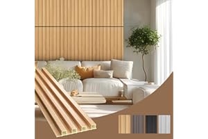 OUZUGIE WPC Acoustic Slat Wall Paneling, 16-Pack 48 x 6 Inches 3D Wall Panels for Interior Wall Decor,Living Room,TV Background,Study Room,Office Spaces,Bedroom,High Grille (Oak)