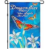 IVN Dragonfly Butterfly Garden Flag 12 x 18 Inch Double Sided Spring Yard Flags Blue Flower Seasonal Flags Outdoor Yard Flag for Home Front Door Lawn Porch Summer Decor