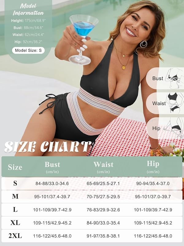 Maillot de Bain Femme 2 Pieces Col en V Bikini Set Deux Pièces Maillot de Bain Push Up Bikini Taille Haute Maillots Deux Pièces Ventre Plat Halter Bikinis Femme 2 Pieces Swimwear