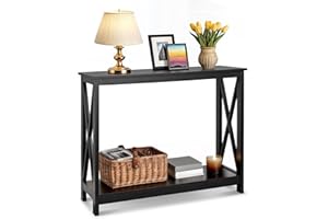 SUPER DEAL Console Table 39.5”, 2-Tier Narrow Sofa Side Table with Storage Shelf, Entrance Table for Hallway/Foyer/Living Room/Corridor/Office, Black