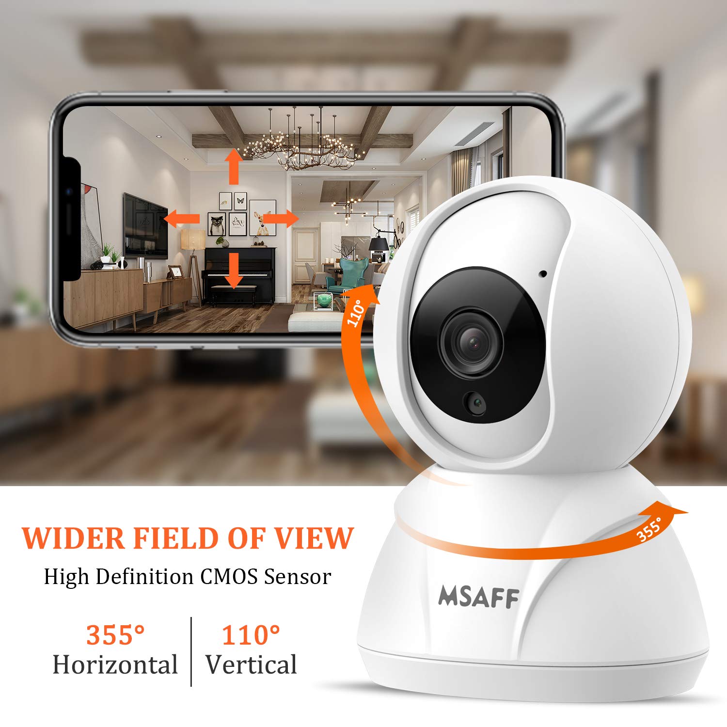 FullHD 1080p WiFi Camera, MSAFF Wireless Pan/Tilt/Zoom Home Security Camera for Baby Pet, IP Monitor Indoor Surveillance System with 32GB MicroSD Card, Night Version & 2-Way Audio, Android, iOS App