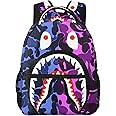 Ujxoihl Shark Teeth Blue Pink Camo Backpacks Travel Laptop Daypack School Bags For Teens Men Women