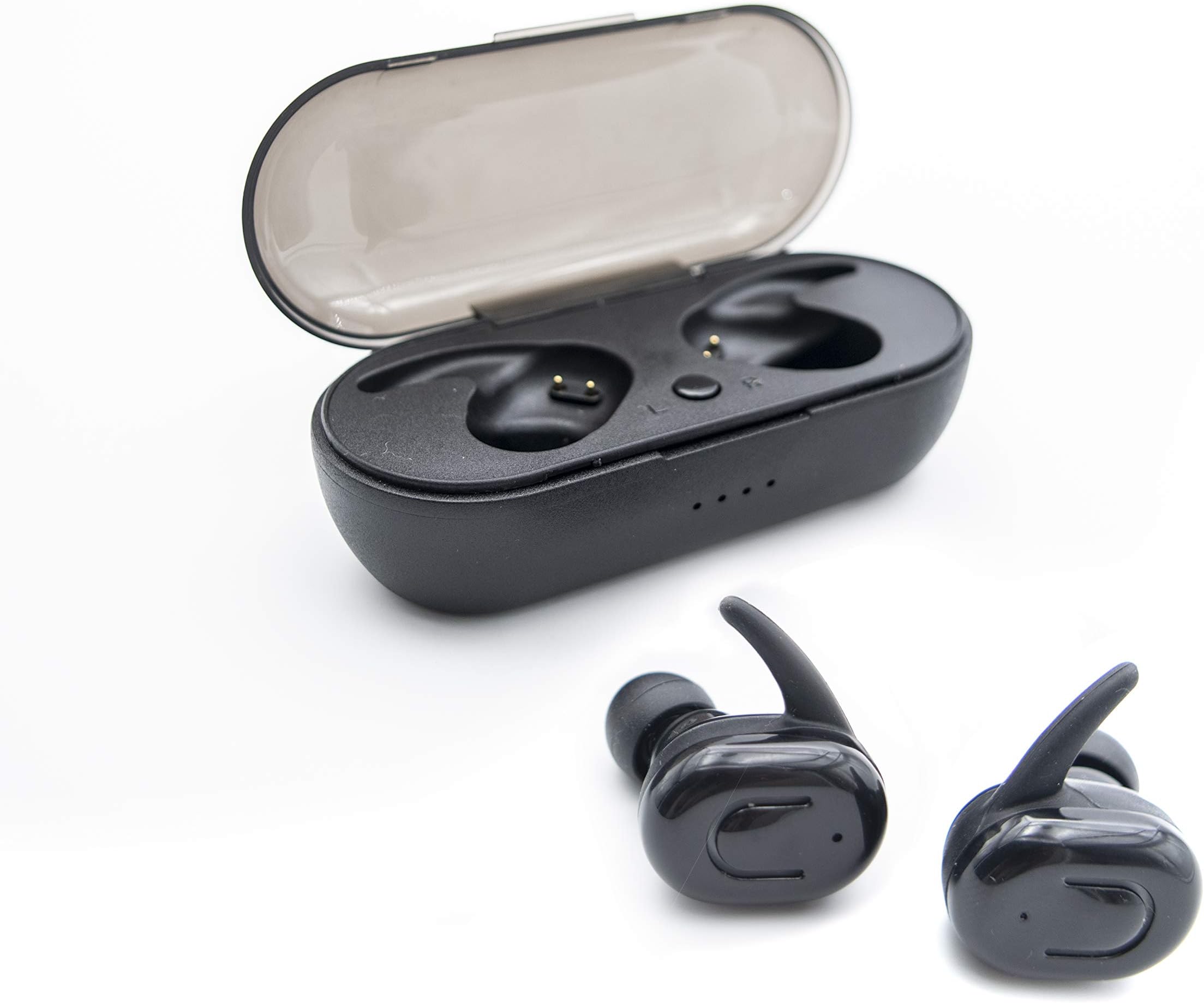 Hoteon True Wireless Earbuds Bluetooth 5.0 Headphones, Sports in-Ear TWS Stereo Mini Headset w/Mic Extra Bass IPX5 Sweatproof 15H Battery Charging Case Noise Cancelling Earphones (Black)