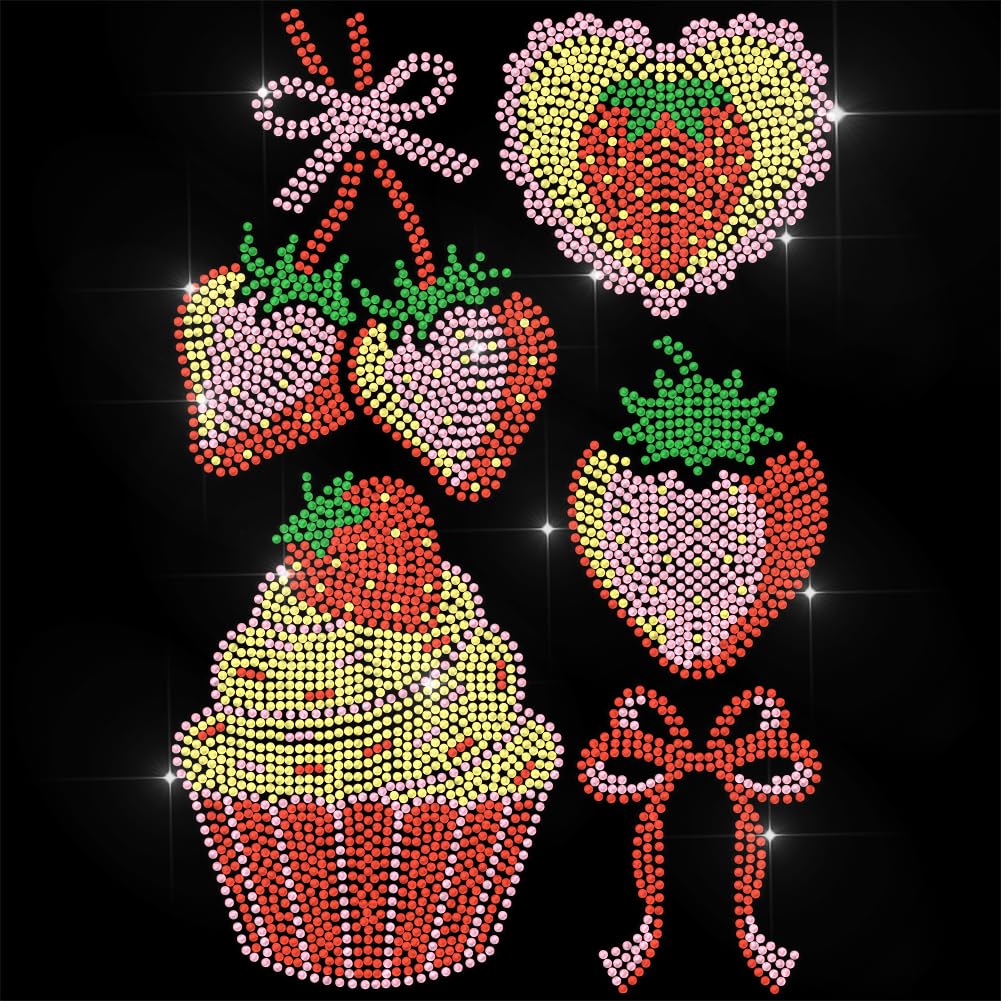 Photo 1 of ANATTASOUL Red Rhinestone Iron on Transfer Strawberry Element Bling Diamond Hotfix Patches for Clothes, 11.6"x8.2" Large Iron On Sequin Applique for Jeans Caps Bag T-Shirts Shoes DIY Decor