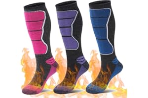Pikpops 3 Pairs Mens Wool Skiing Socks, Thermal Snowboarding Over the Calf Warm Sock for Sports Hiking Hunting Outdoor