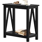 ChooChoo Farmhouse End Table, Narrow Side Table with Shelf | Slim Bedside Table ,Small Spaces, Rustic Nightstand, Living Room, Bedroom,Vintage Black