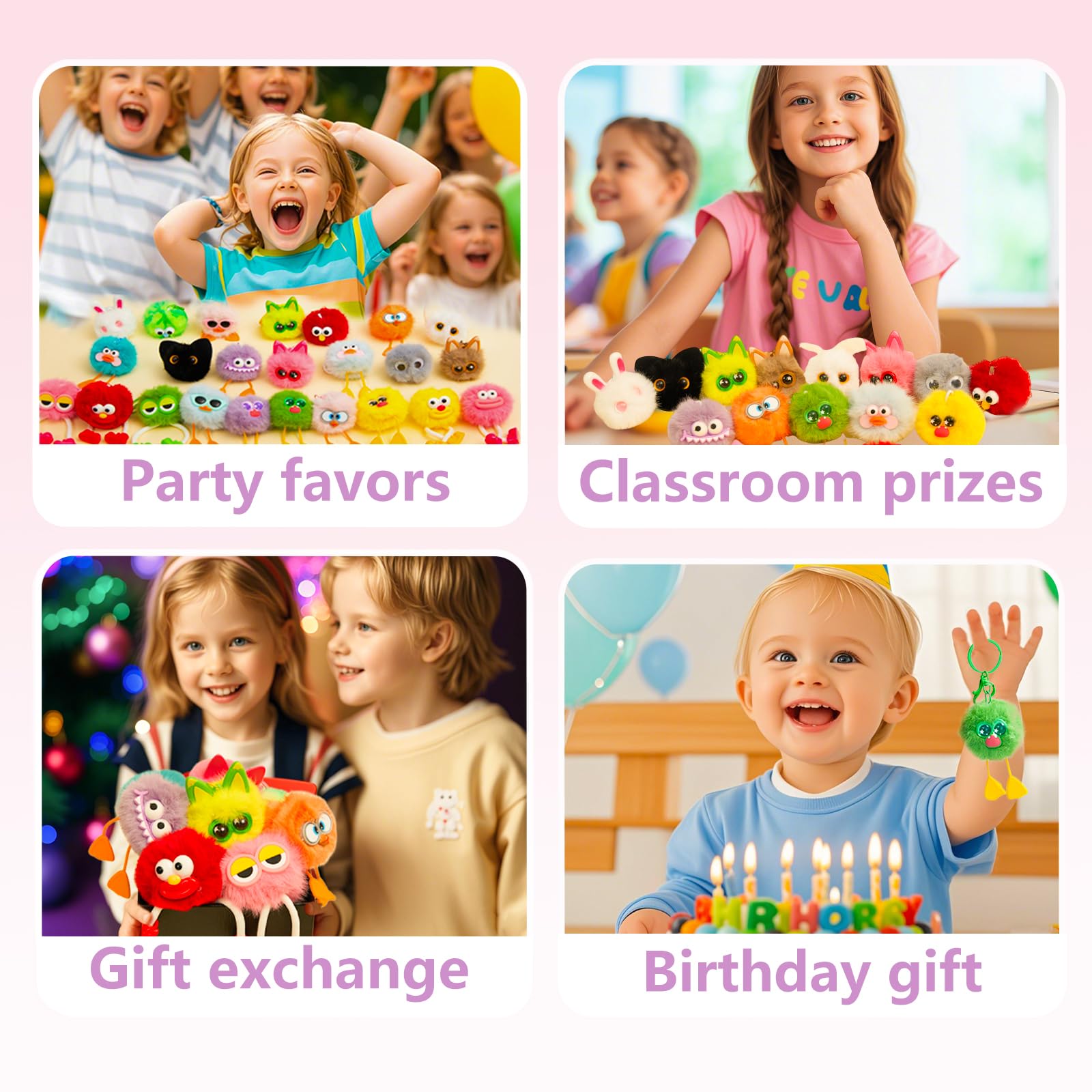 24 PCs Kids Keychains - Keychain Cute for Birthday Goodie Bags Christmas Gifts for Grandkids Stocking Stuffers for Kids Birthday Party Favors Pinata Toys Classroom Prizes Elementary Child Bulk Items