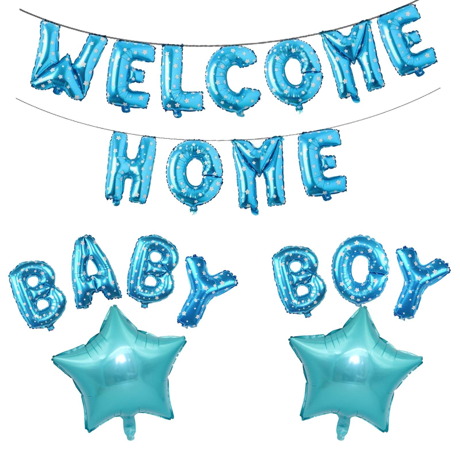 Fechy Welcome Home Baby Boy Letter Balloon Banner with Star Foil Balloons for Newborn Baby Boy Baby Shower Welcome Home Family Party Decorations(Blue star) — image 1