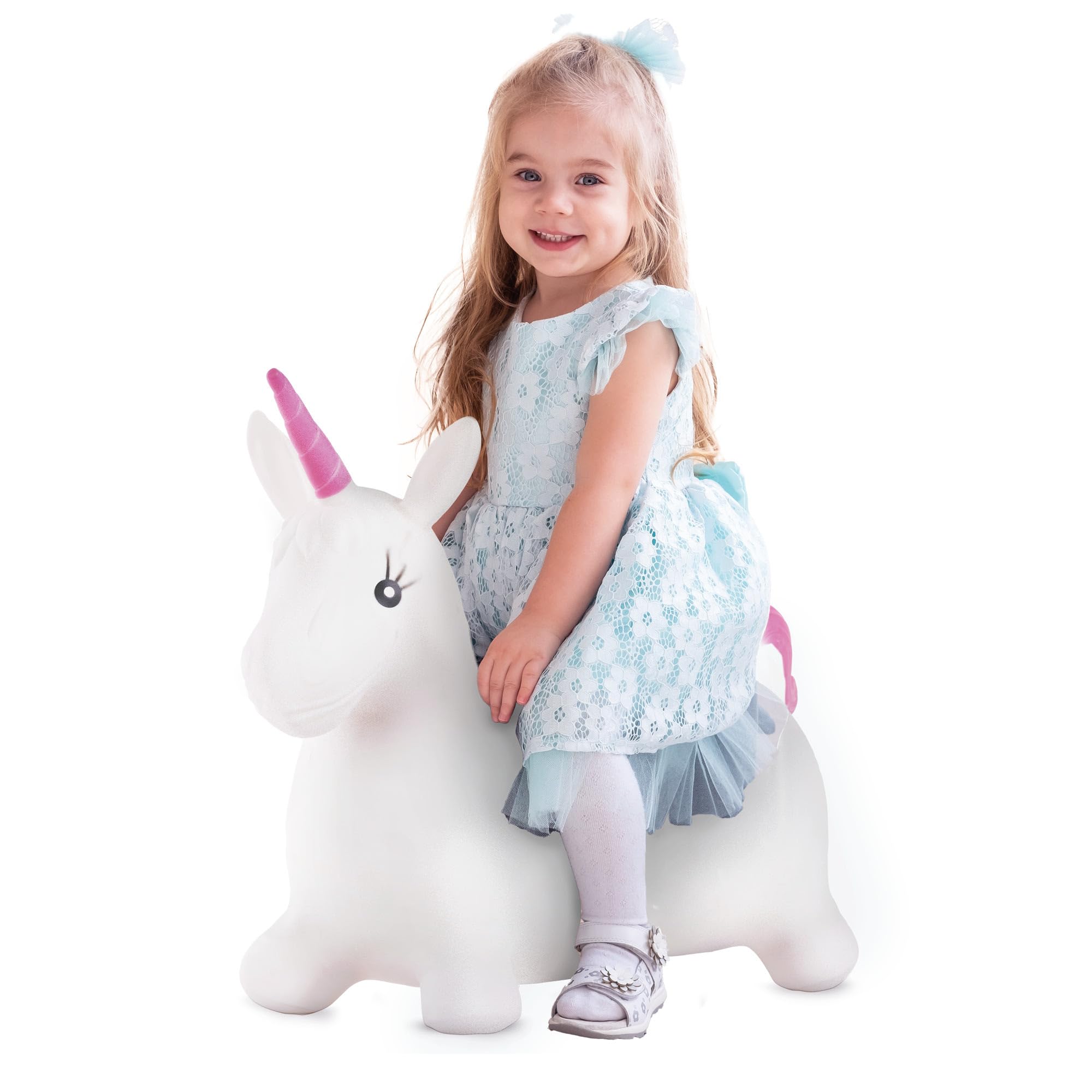 FiNeWaY Unicorn Space Hopper for Kids – Inflatable Bouncy Animal Ride-On Unicorn Toy with Pump Included, Animal Space Hopper for Kids - Christmas & Christening Gifts for Girls