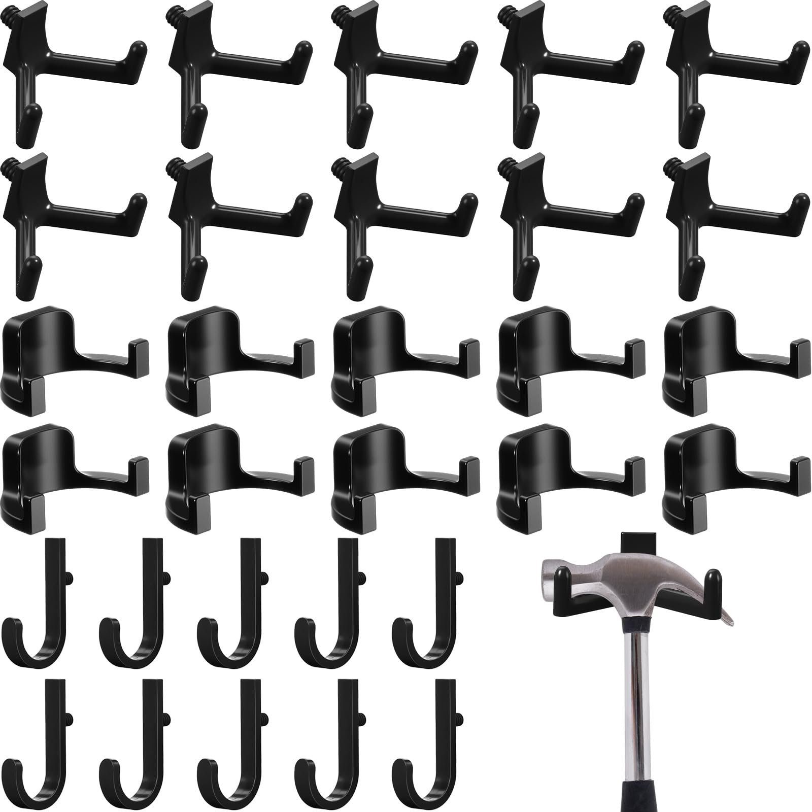Photo 1 of ***ISSUES ATTACHING TO WALL*** Qiyaz 30 Pcs Storage Shed Tool Hooks Shed Accessories Compatible with Suncast/Craftsman J/U/V Shaped Tool Hanger Shelves Garden Garage Storage Organization Accessories for Hanging Shovel Rake(Black)