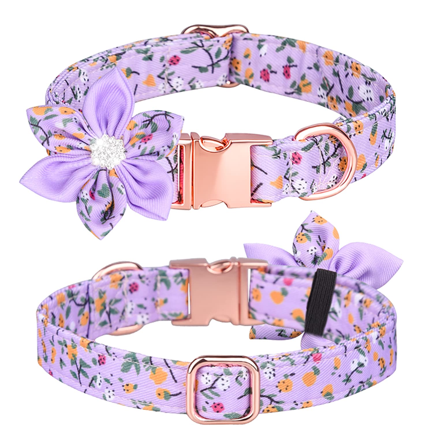 Haoyueer Rhinestone Flower Girl Dog Collar - Floral Pattern, Cute With Detachable Flower for Female Puppies, Small Medium Large (M, Purple)