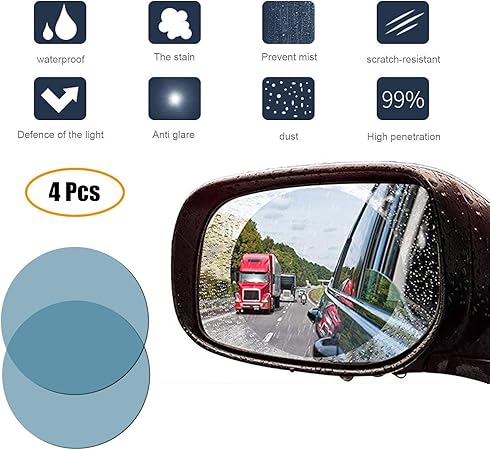 Amazon 自動車 バックミラー 防雨水 防霧 スクラッチ防止フィルム アンチグレア 雨や霧の天気であなたの運転安全を効果的に保護します すべてのタイプの車に適しています4枚入り サイドミラー 車 バイク