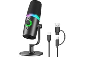 USB/XLR Dynamic Podcast & Gaming Microphone for PC, Vocal Mic with RGB Lighting, Tap-to-Mute, Gain Control & Headphone Monito