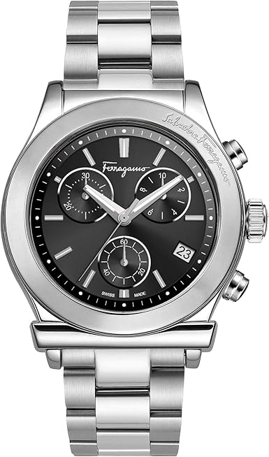 salvatore ferragamo 1898 stainless steel black dial men's watch