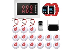 WNKRUN Caregiver Pager System Nurse Calling System 1200+ft Wireless Calling System with 1 Display Receiver/2 Watch Pagers/1 Signal Amplifier/15 Call Buttons for Clinic/Hospital/Nurses Station/Home