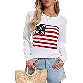 Alsol Lamesa Women's American Flag Sweater Soft Lightweight Long Sleeve Crew Neck Pullover Sweaters