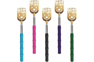 CERRXIAN 5 Pack Telescoping Back Scratcher, Portable Extendable Back Scratcher, Telescoping Metal Back Scratchers/Hand Massager with Soft Rubber Handles for Adults, Kids,Dogs
