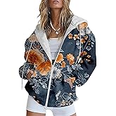 Bengbobar Women's Trendy Floral Printing Hoodie Jacket Zip Up Long Sleeve Sweatshirts Fall Coats for Women 2024 With Pockets