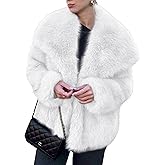 Simplee Womens Faux Fur Coat Long Sleeve Fluffy Lapel Shaggy Jacket Winter Casual Warm Fuzzy Short Outerwear