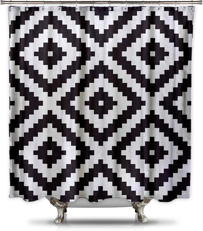 Black and White Diamond Grid Pixel Shower Curtain Clothing