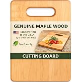 Handcrafted Maple Wood Cutting Board with Built-In Handle &ndash; Premium U.S.A. Made, Multiple Sizes &ndash; Thick Solid Maple, Chopping Block Perfect for Kitchen Prep or Personalized Engraved Gifts (Medium)
