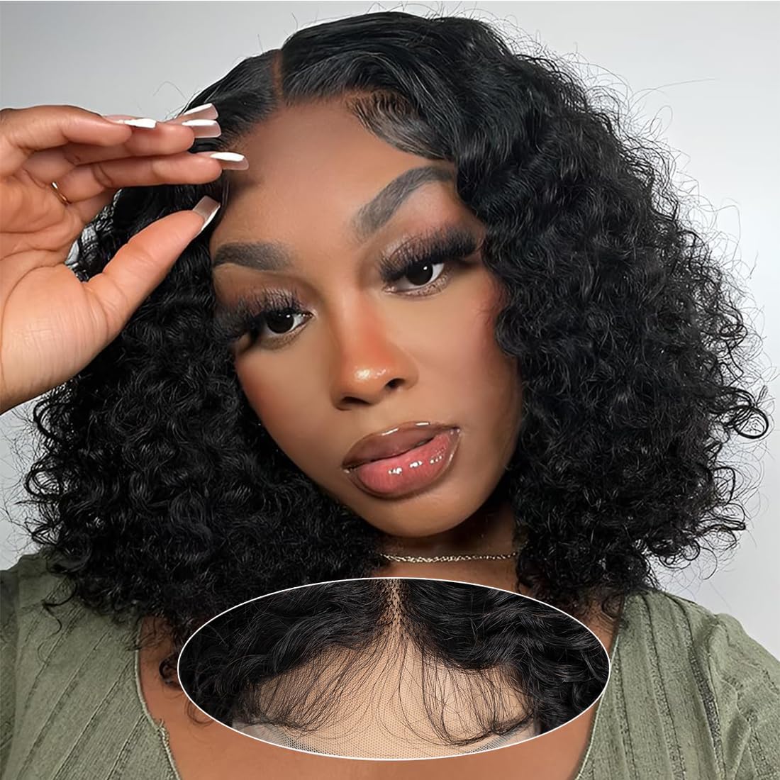 Short Kinky Curly Lace Front Wig 10 inch Bob Deep Curly 13X4X1 HD Lace Front Wig for Women Brazilian Virgin Human Hair Wigs with Bangs Natural Looking