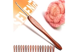 SEVENSUN Mimosa 3mm Single Crochet Hook, Available in 0.6mm-6.5mm, Ergonomic Hand Polished Stainless Steel Inline Pointy Wood Handle Crochet Hook for Arthritic Hands, Mother's Day Gifts for Mom