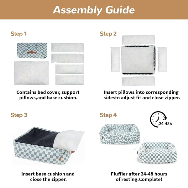 NXWJOY CUTE DOG BED FOR SMALL MEDIUM DOGS – WASHABLE RECTANGLE PET BED WITH REMOVABLE COVER AND NONSKID BOTTOM, CUTE CALMING PUPPY BED SOFT PET SOFA, BLUE GRID, 28X24X7IN
