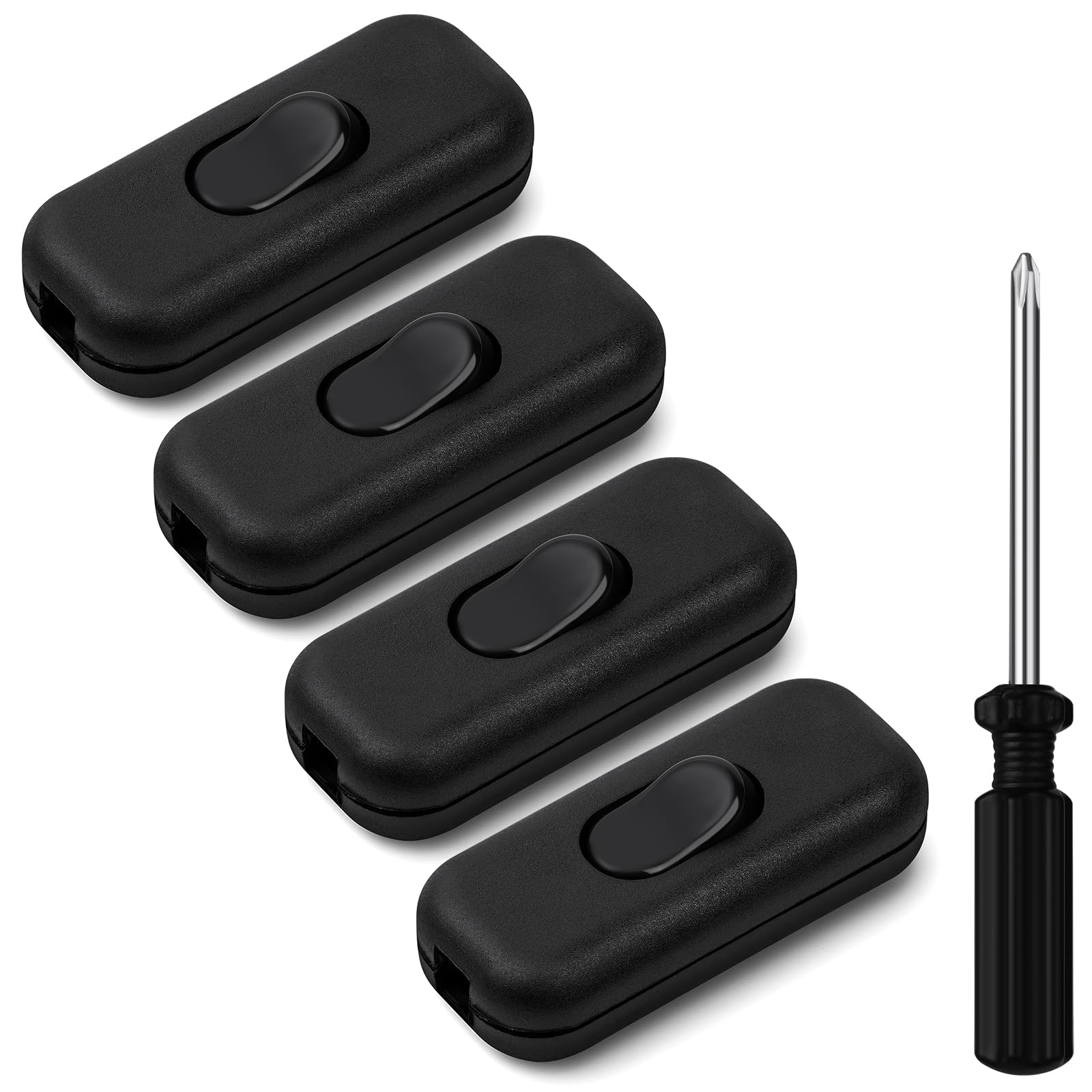 AXFEE 6A DP Inline Cord Switch, 4Packs Torpedo, 2 or 3 Core Double Pole, Accepts Round or Flat Wire, 250V Inline Switch for Desk Lamp/Light/Bulb/Small Appliance, Black