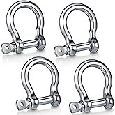 Yaocom 4 Pieces 5/32 Inch Stainless Steel 304 Bow Shackle D Ring Shackles Screw Pin Anchor Shackle for Outdoor Adventure Camping Chains Wire Rope Lifting Construction